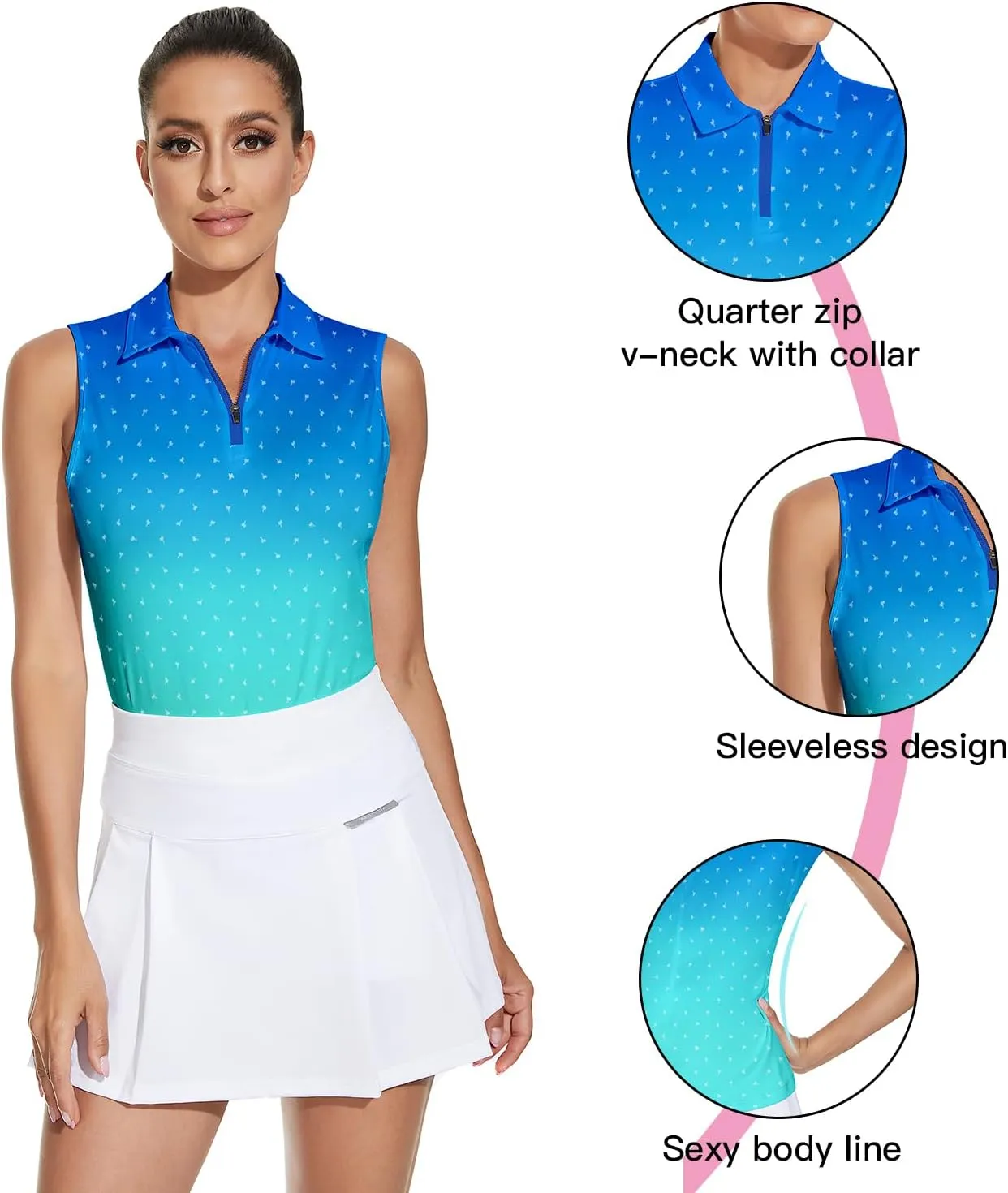 Soneven Women's Sleeveless Golf Top Floral Athletic Golf Wear Moisture Wicking Sleeveless Polo Quick Dry