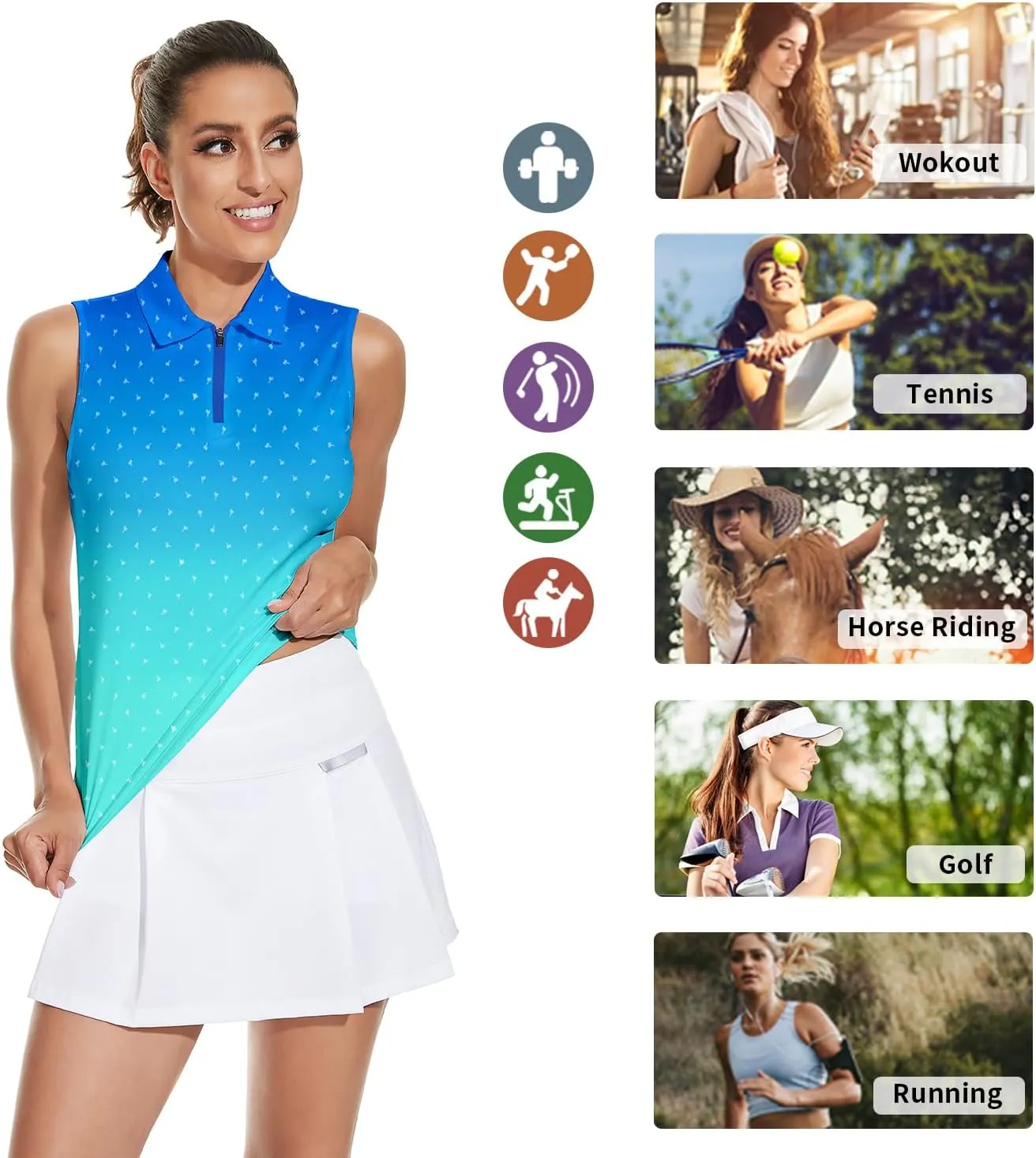 Soneven Women's Sleeveless Golf Top Floral Athletic Golf Wear Moisture Wicking Sleeveless Polo Quick Dry