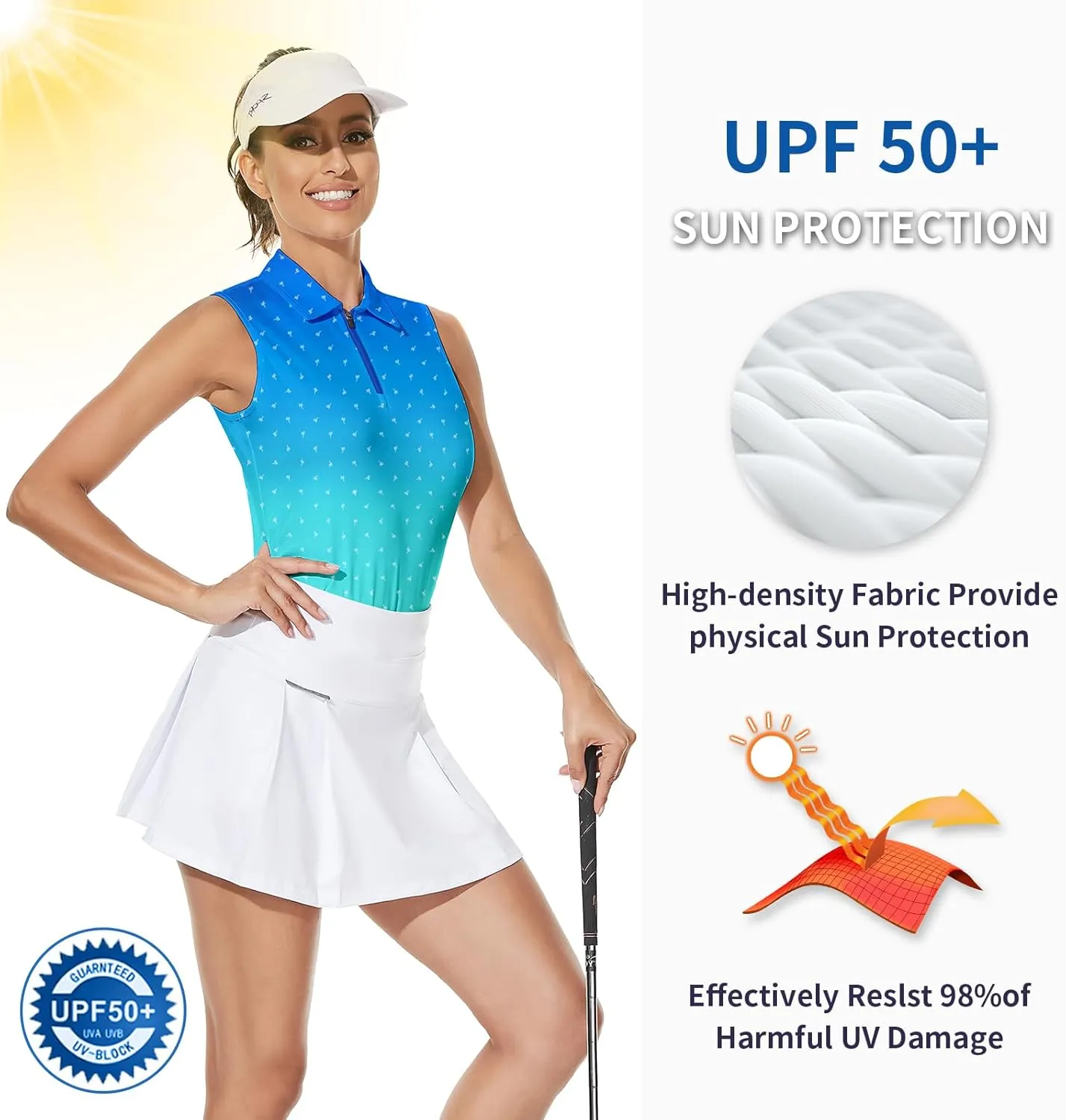 Soneven Women's Sleeveless Golf Top Floral Athletic Golf Wear Moisture Wicking Sleeveless Polo Quick Dry