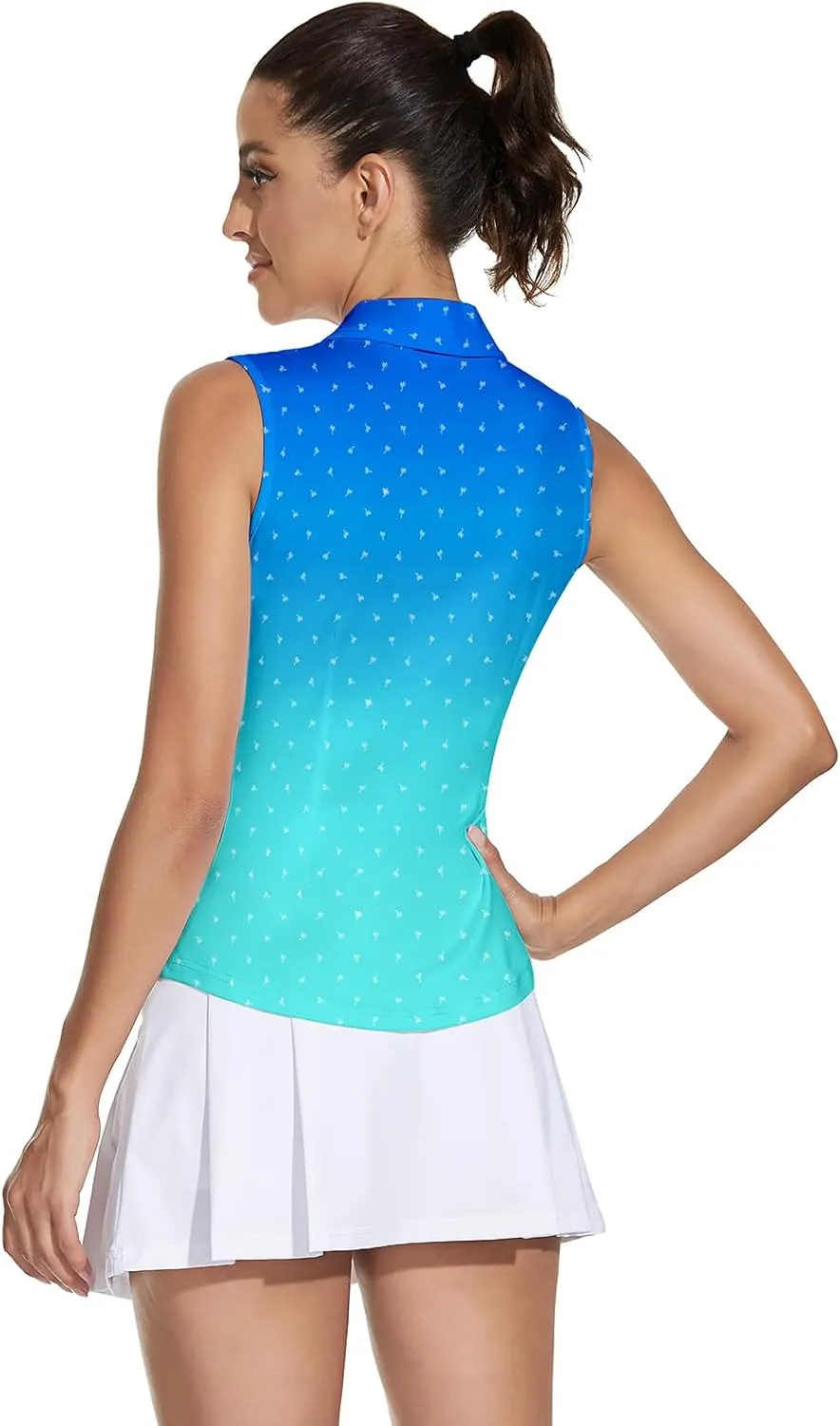 Soneven Women's Sleeveless Golf Top Floral Athletic Golf Wear Moisture Wicking Sleeveless Polo Quick Dry