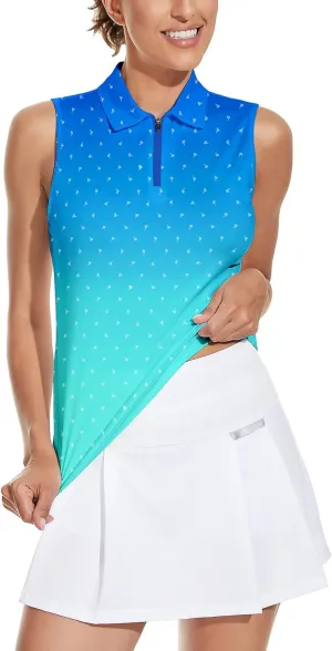 Soneven Women's Sleeveless Golf Top Floral Athletic Golf Wear Moisture Wicking Sleeveless Polo Quick Dry
