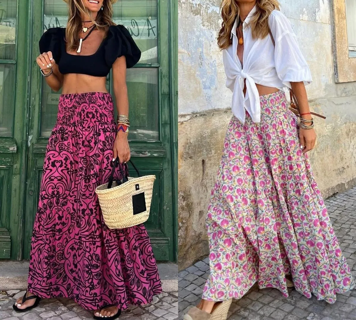 Spevert Women's Bohemian Floral Printed Elastic Waist A Line Maxi Skirt for Women Summer Casual Long Skirt