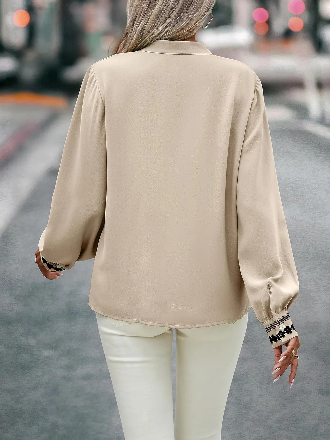 Theenkoln Womens Work Button Blouses: Long Sleeve V Neck Lace Casual Button Down Fall Trendy Shirts