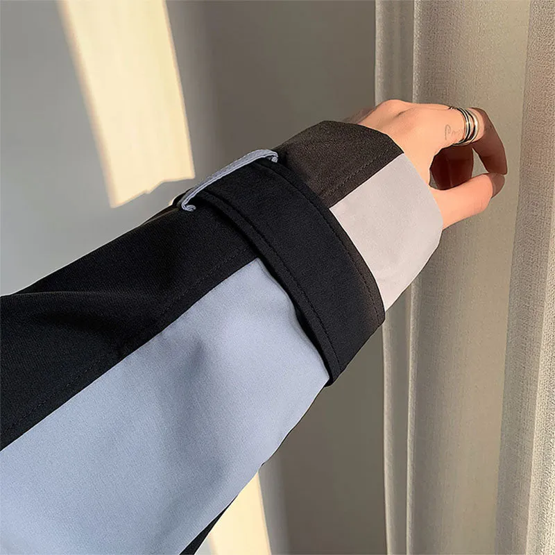 Thin Colorblock Lapel Mid-Length Trench Coat
