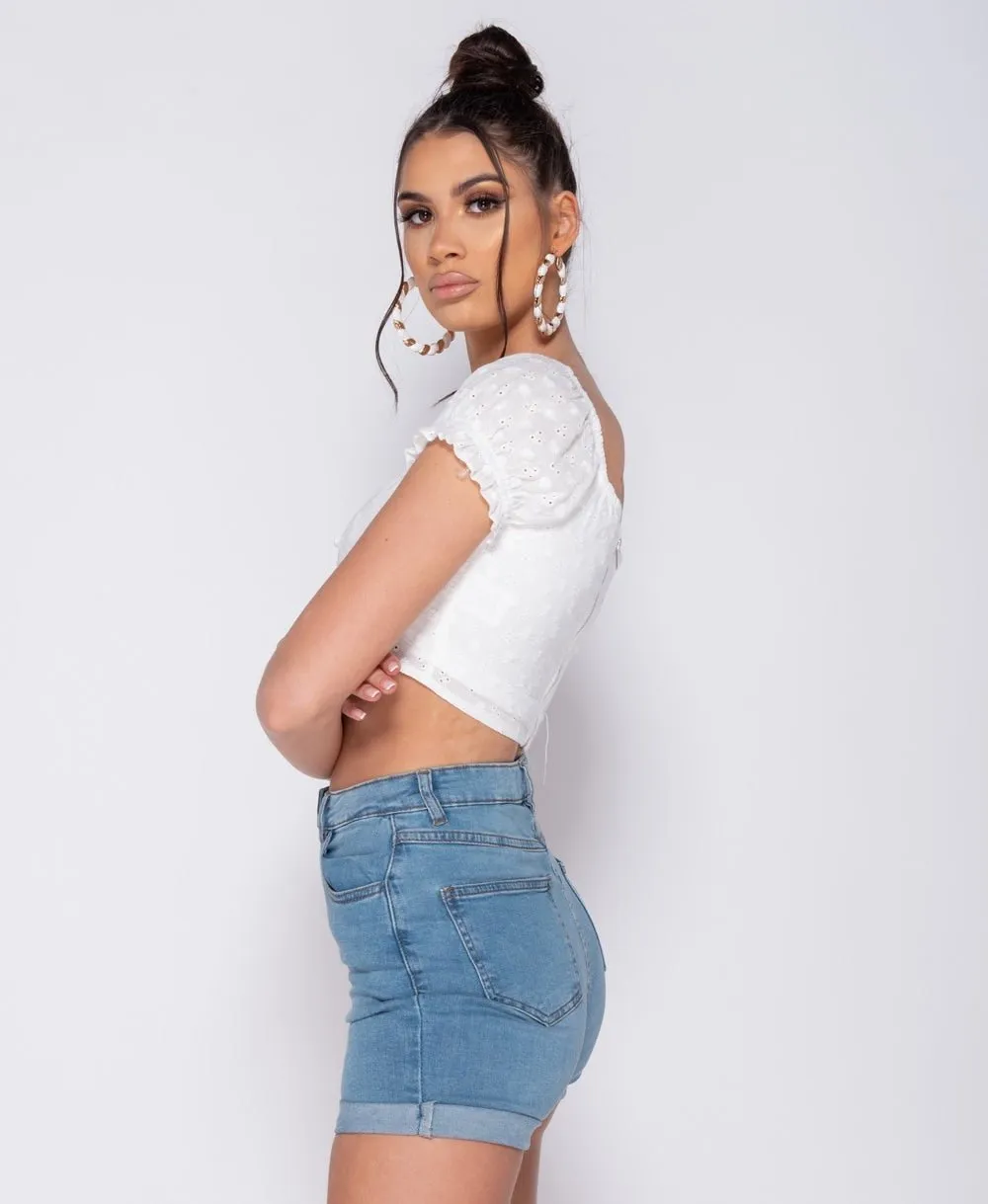 Turn Up Hem Denim Hot Pant