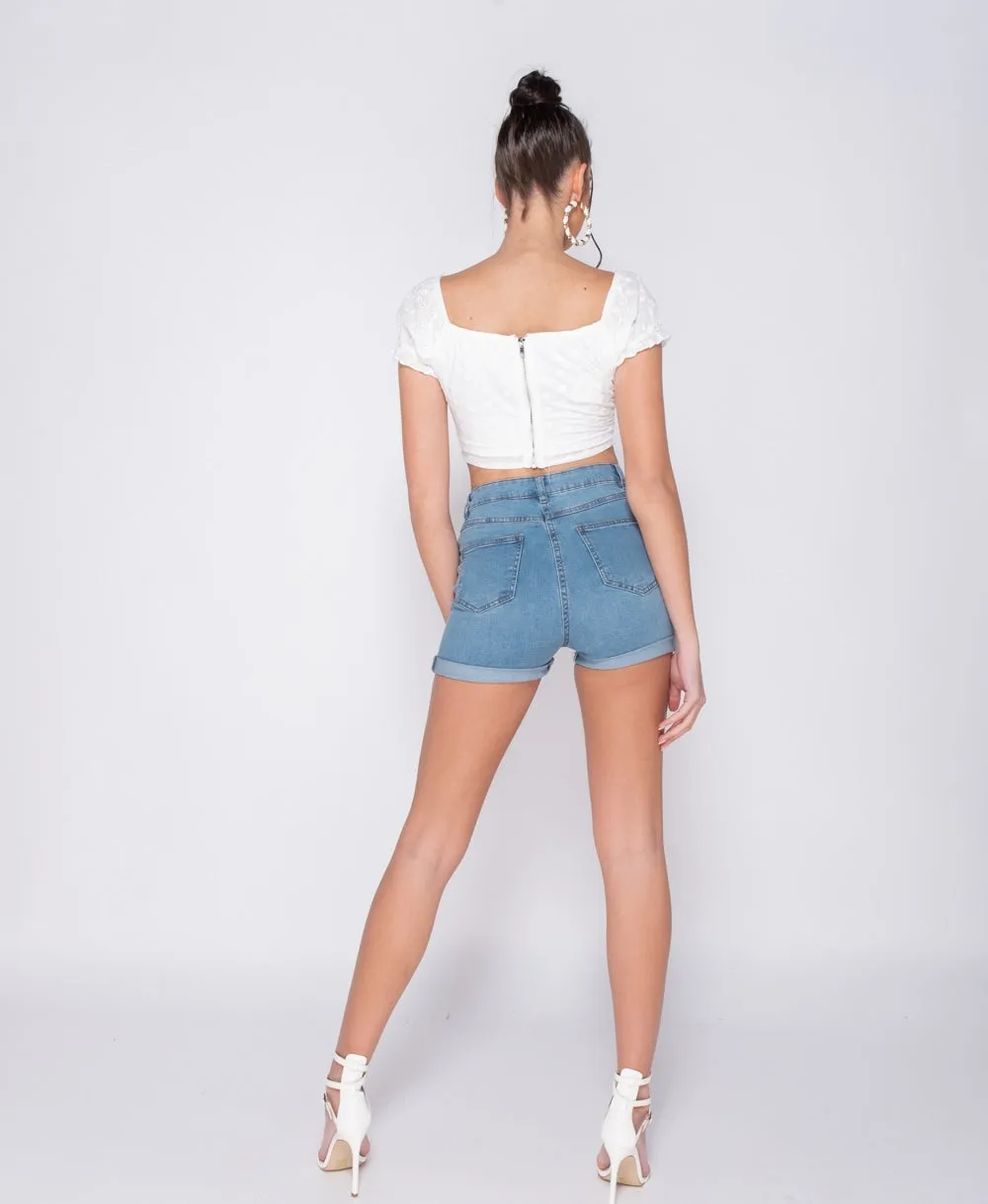 Turn Up Hem Denim Hot Pant