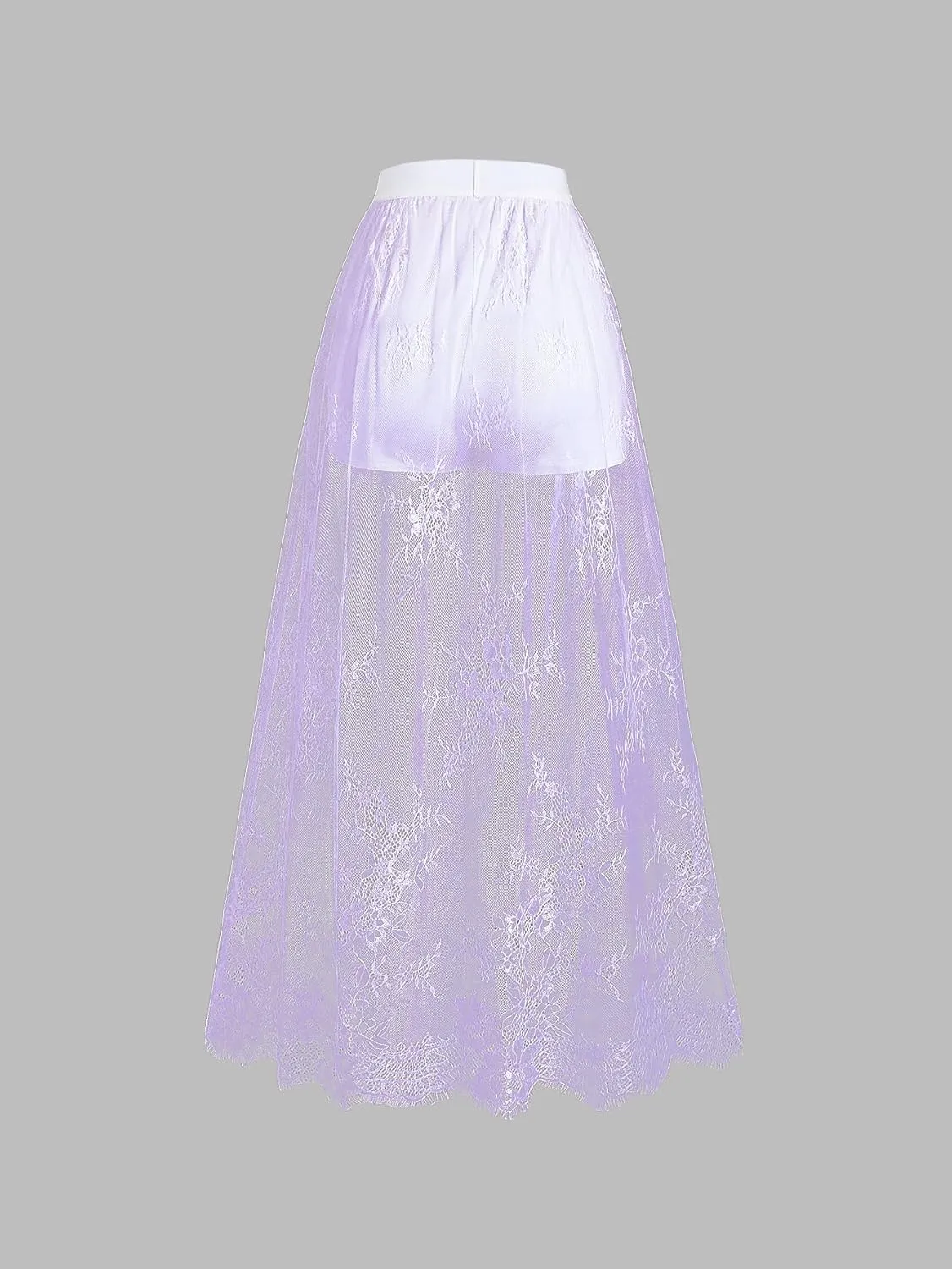 Verdusa Women's Lace Maxi Skirts Flowy Mesh Festival Outfit Rave Beach Vacation Long Skirt