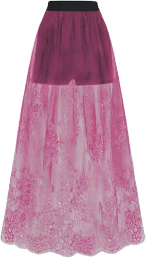 Verdusa Women's Lace Maxi Skirts Flowy Mesh Festival Outfit Rave Beach Vacation Long Skirt