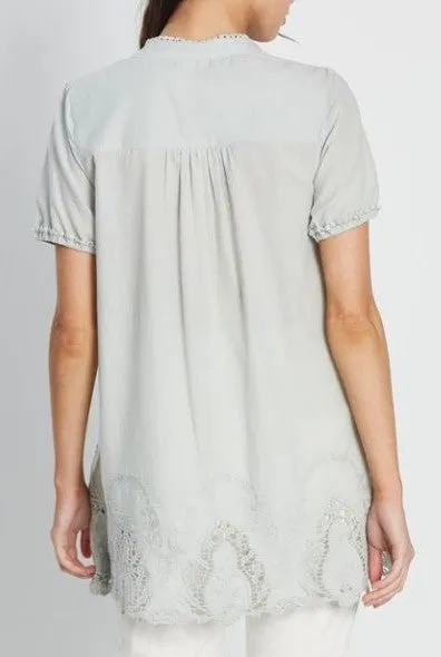 Woman  Short-Sleeved Shirt Embroidery Shirt Spring and Summer Top  | Marigold Shirt - Light Green (Cotton Shirt)