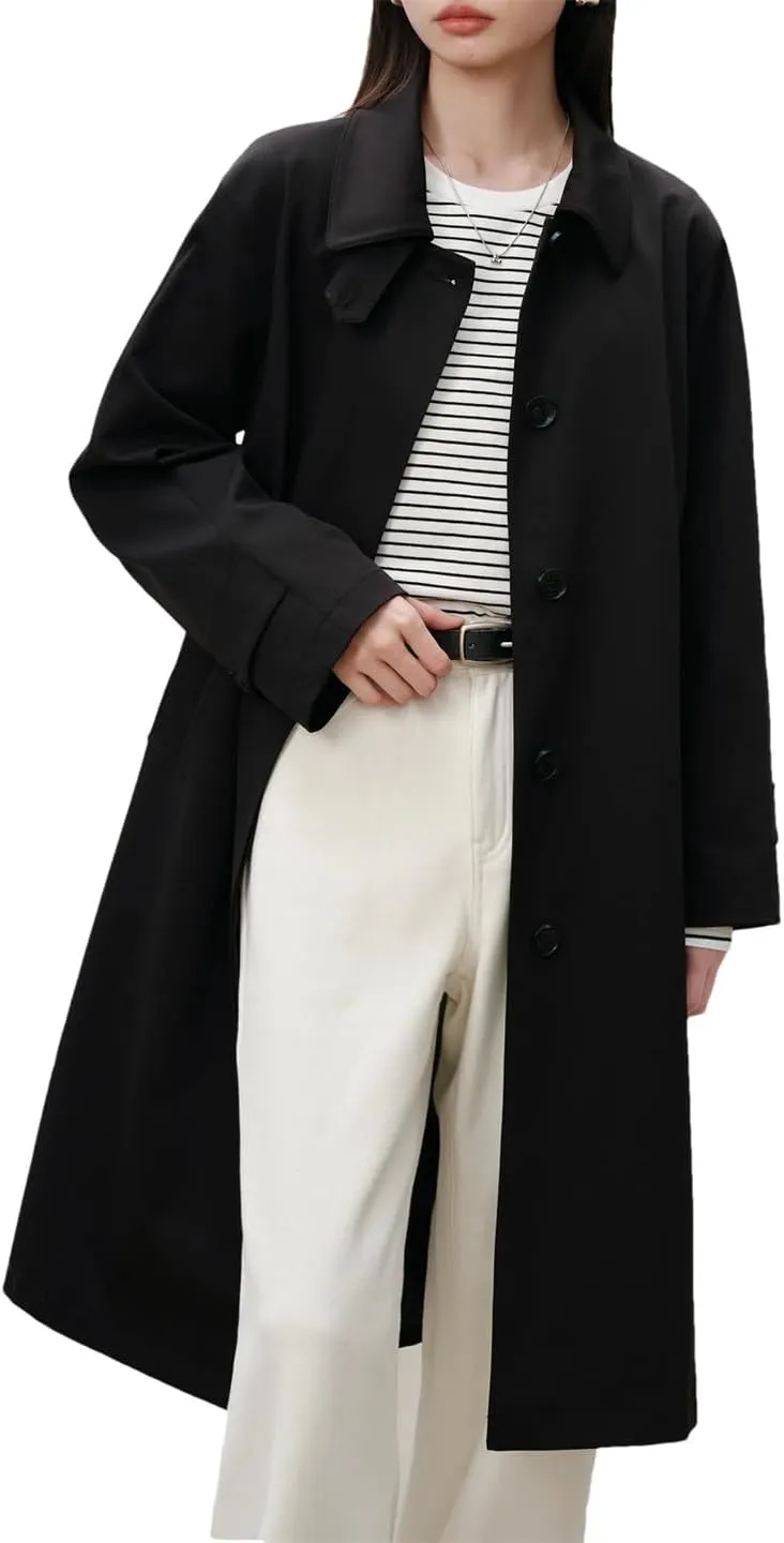 Women Fall Trench Coat Lapel Buttons Solid Midi Coat Casual Daily Vacation Long Jacket