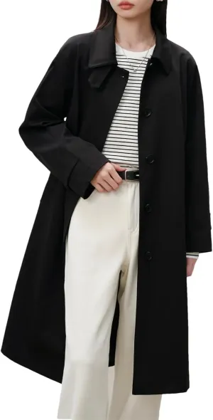 Women Fall Trench Coat Lapel Buttons Solid Midi Coat Casual Daily Vacation Long Jacket