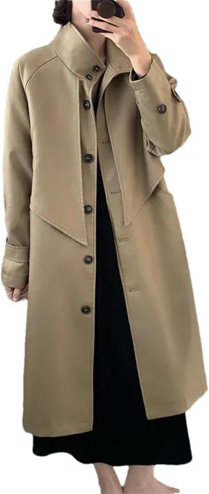 Women Trench Coat Lapel Loose Single Breasted Long Sleev Sashes Back Spliced Fall Midi Jacket