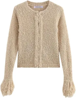 Women's Clothing French Fringed Tassel Decoration Long Sleeved Knitted Cardigan Short Jacket Sweater