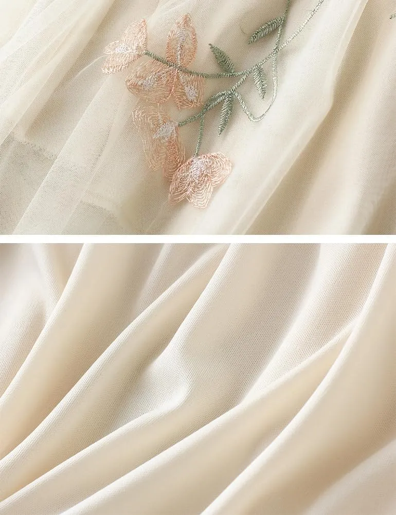 Womens Floral Midi Skirt High Waisted A Line Cute Layered Fairy Mesh Tulle Pleated Skirt