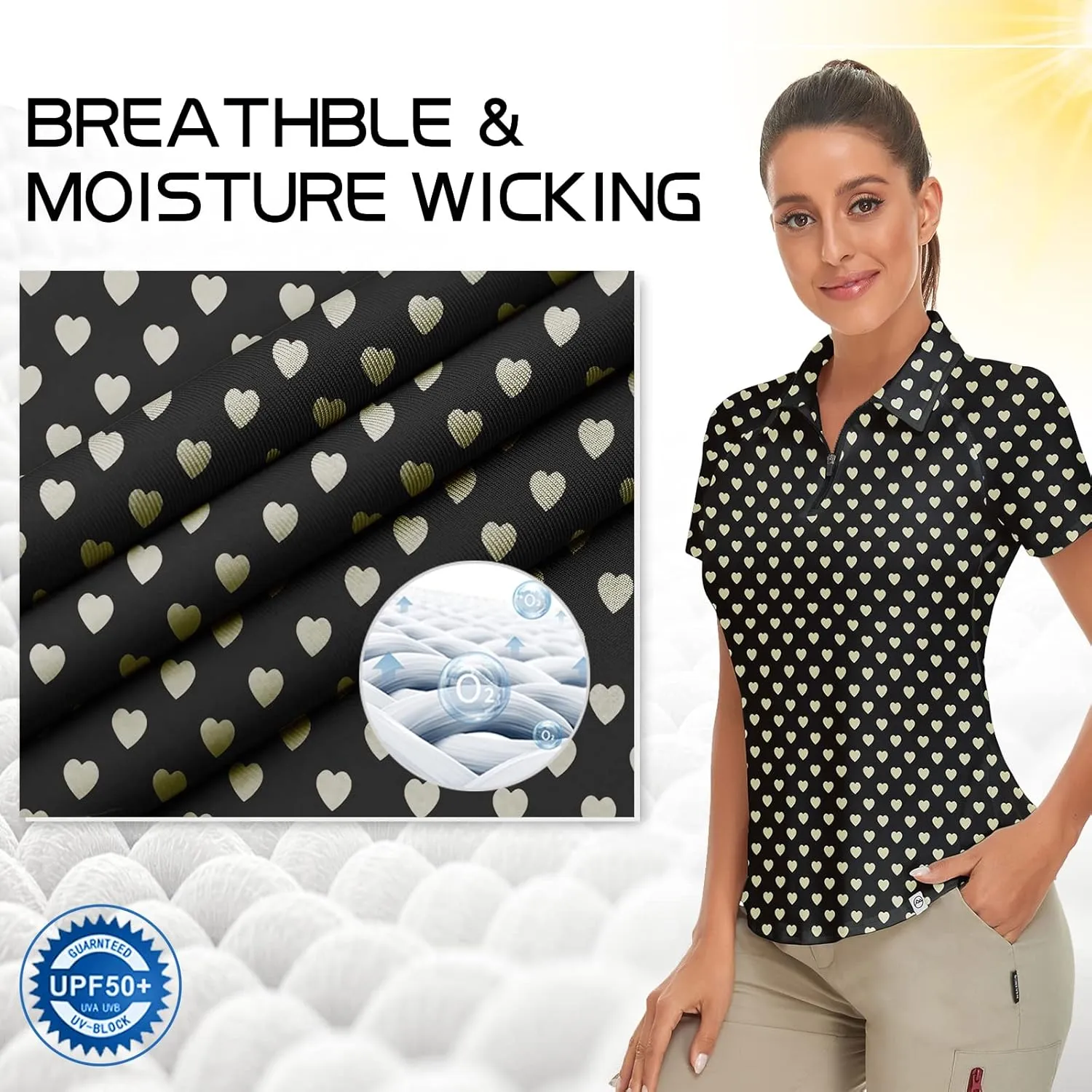 Women's Golf Shirt Short Sleeve Tennis Shirt Quarter Zip Golf Pullover Golf Polo Shirts Argyle Tops