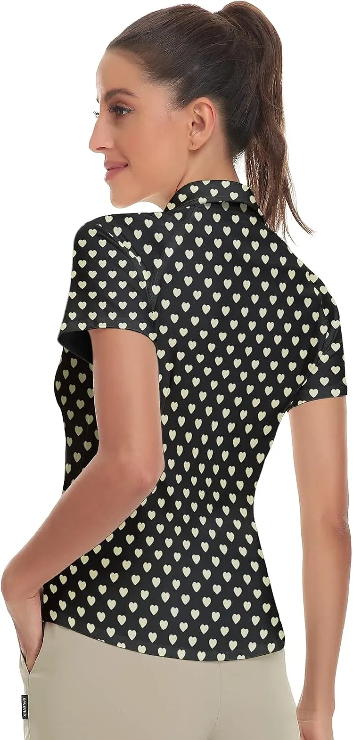 Women's Golf Shirt Short Sleeve Tennis Shirt Quarter Zip Golf Pullover Golf Polo Shirts Argyle Tops