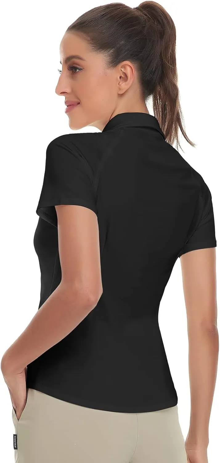 Women's Golf Shirt Short Sleeve Tennis Shirt Quarter Zip Golf Pullover Golf Polo Shirts Argyle Tops
