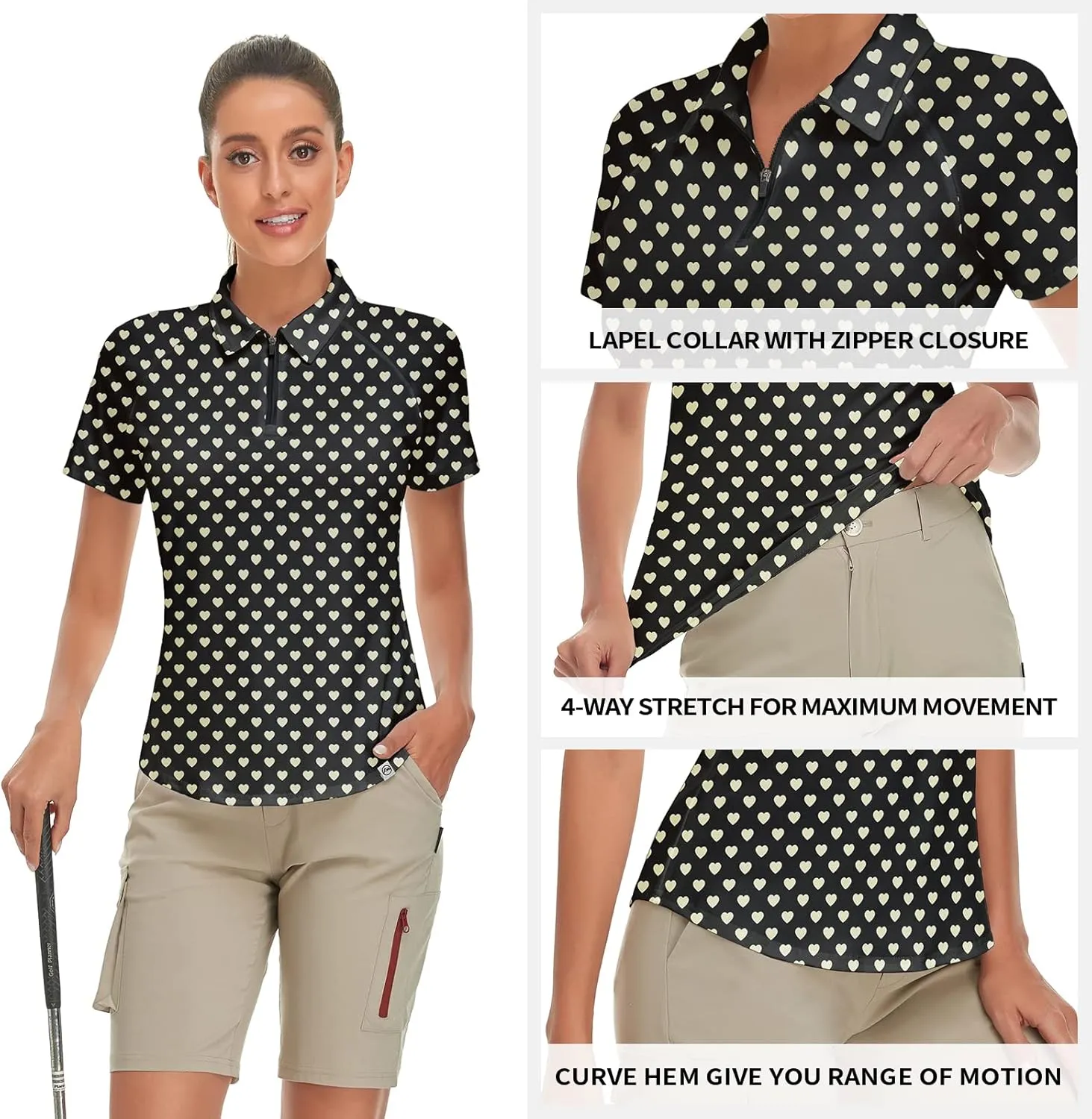 Women's Golf Shirt Short Sleeve Tennis Shirt Quarter Zip Golf Pullover Golf Polo Shirts Argyle Tops