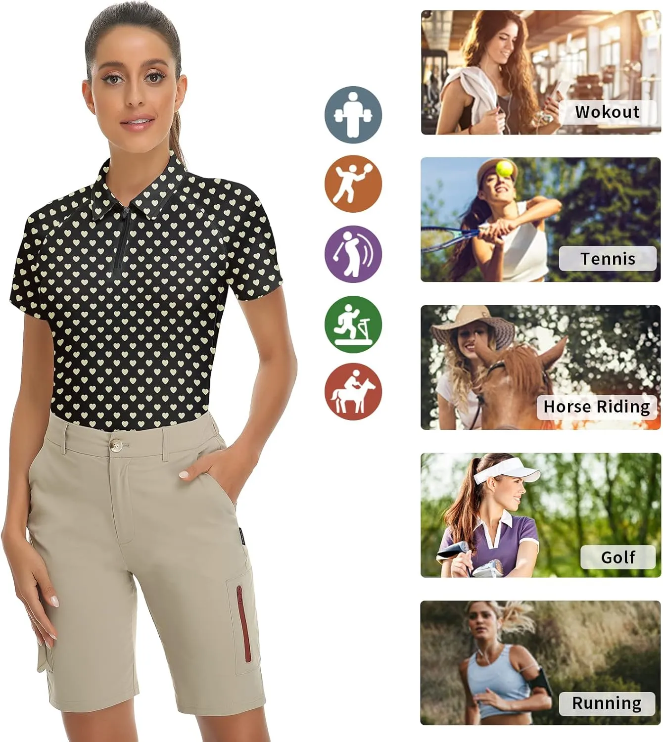 Women's Golf Shirt Short Sleeve Tennis Shirt Quarter Zip Golf Pullover Golf Polo Shirts Argyle Tops