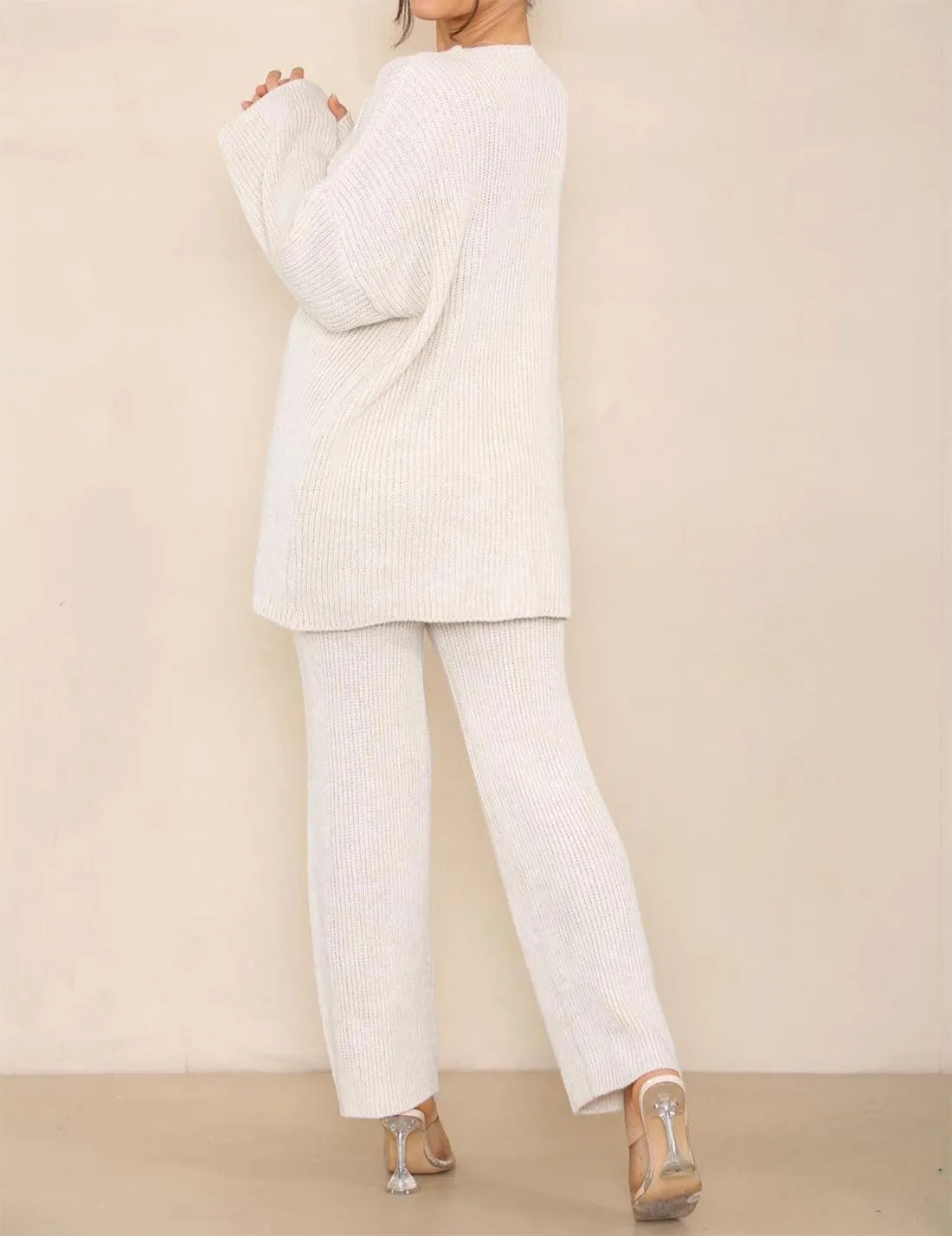 Womens Italian Knitted 4 Button Cardigan Tops Set Ladies Co-Ord Wide Leg Lounge Wear Jogger Tracksuits