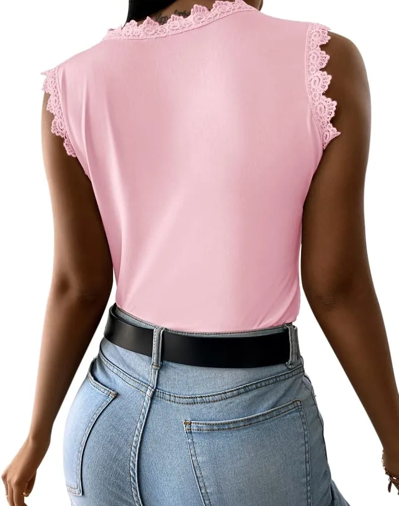 Womens Lace Tank Top Blouse Sleeveless Summer Casual Crew Neck Slim Fit Hollow Out Shirt