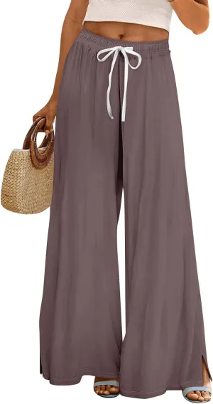 Women's Palazzo Pants Dressy Casual Wide Leg Slacks Elastic Waist with Pockets Lounge Flowy Pants