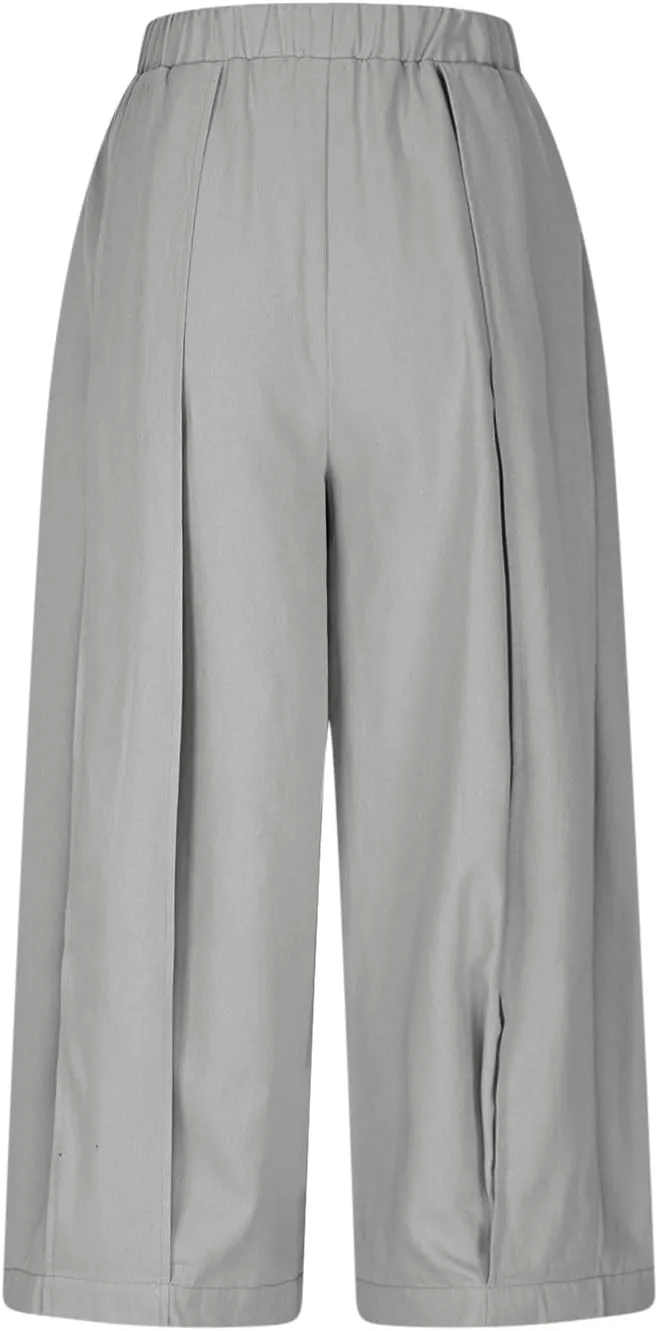 Women's Wide Leg Palazzo Pants 2025 Trendy High Waisted Flowy Trendy Crop Pant Casual Trousers with Pockets