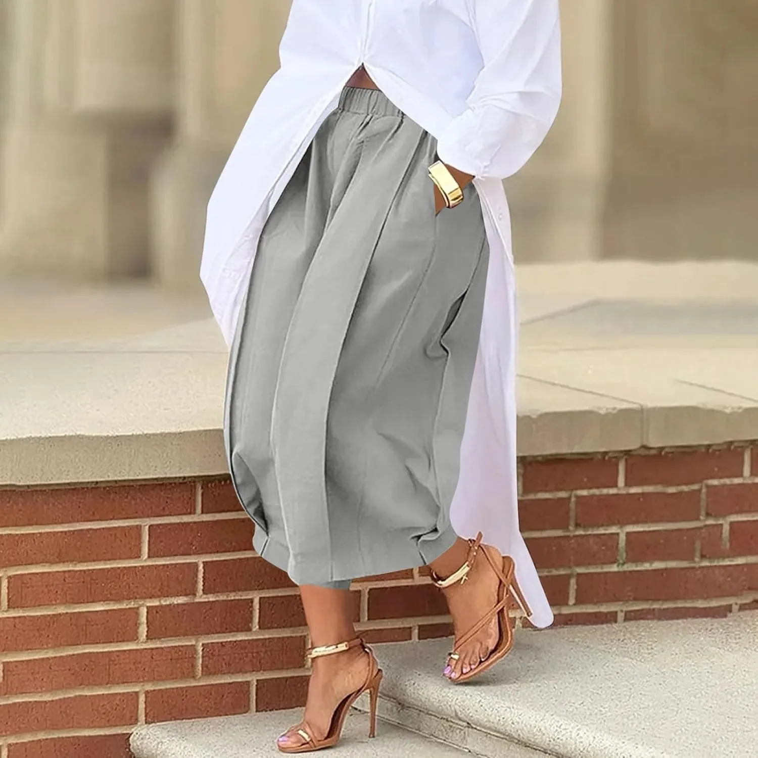 Women's Wide Leg Palazzo Pants 2025 Trendy High Waisted Flowy Trendy Crop Pant Casual Trousers with Pockets