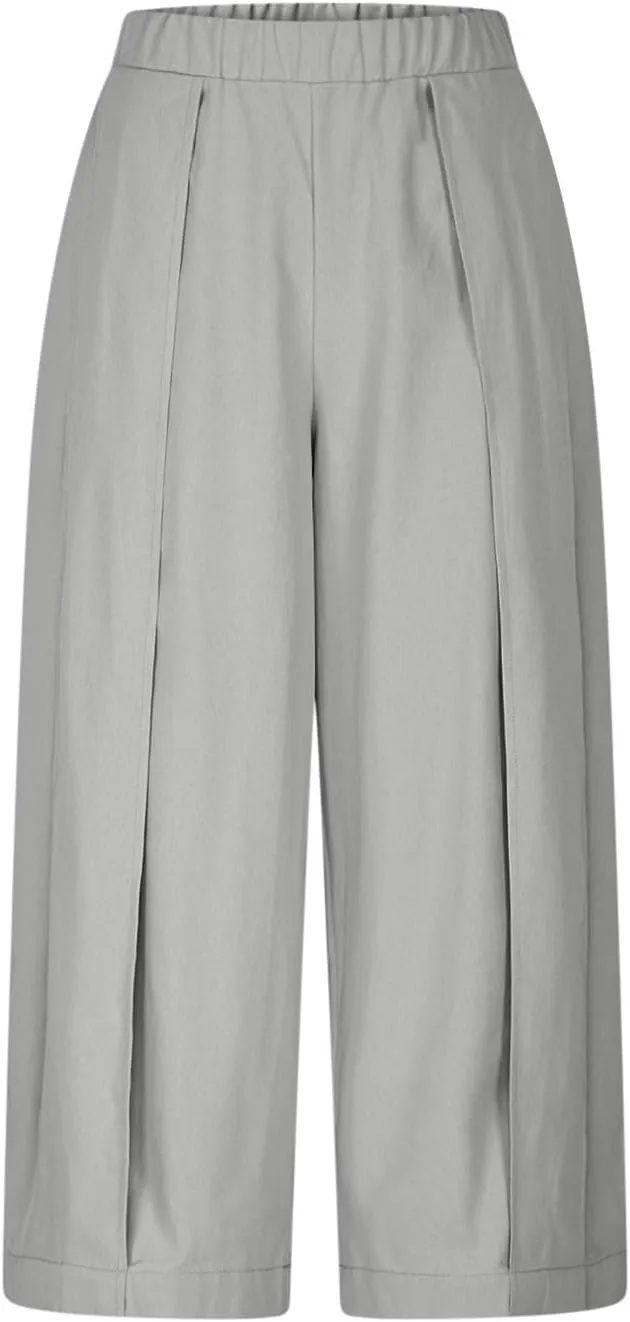 Women's Wide Leg Palazzo Pants 2025 Trendy High Waisted Flowy Trendy Crop Pant Casual Trousers with Pockets