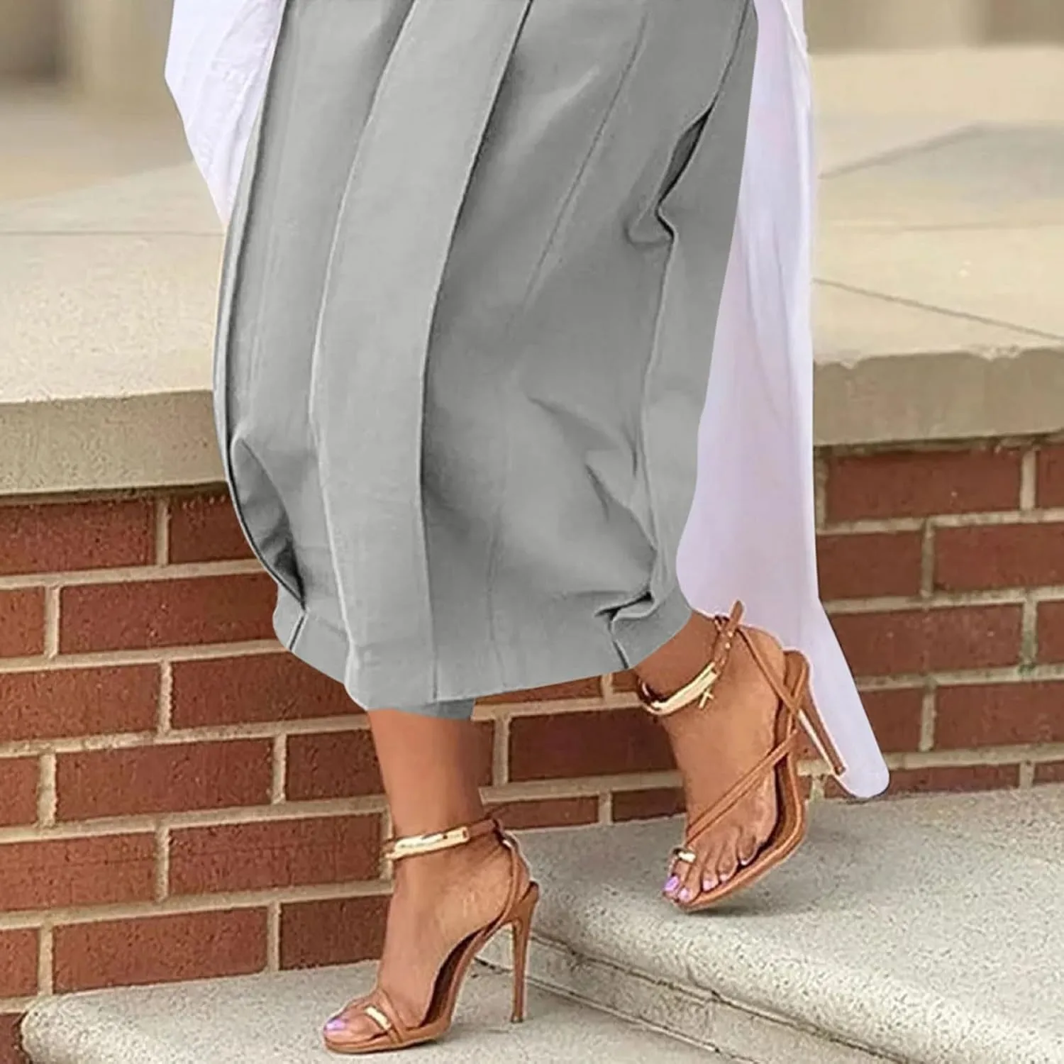 Women's Wide Leg Palazzo Pants 2025 Trendy High Waisted Flowy Trendy Crop Pant Casual Trousers with Pockets